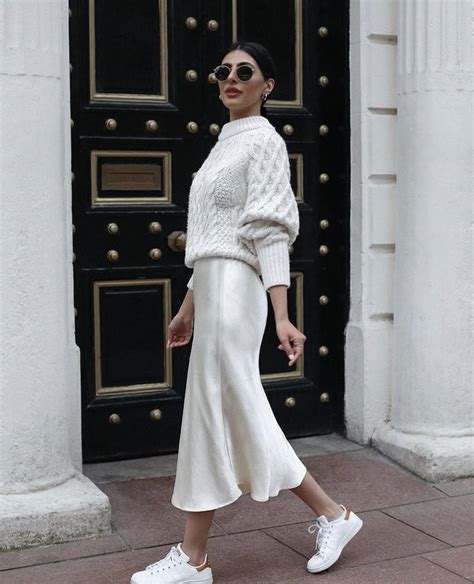 midi skirt outfit with sneakers